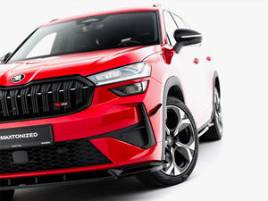 Maxton Design Skoda Kodiaq RS Mk2 front splitter in black, made of durable body and styling material, enhancing vehicle aerodynamics