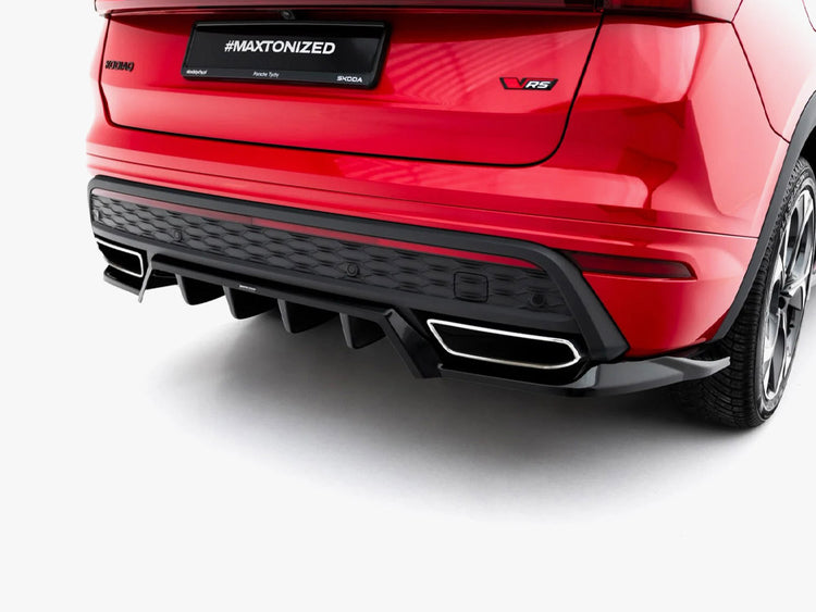 Maxton Design Skoda Kodiaq RS Mk2 rear splitter with vertical bars, automotive body styling part, black plastic finish.