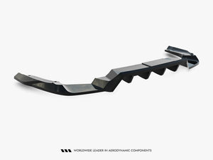 Black Maxton Design rear splitter with vertical bars for Skoda Kodiaq RS Mk2, enhancing body styling and aerodynamics.
