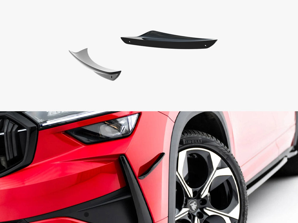 Maxton Design Skoda Kodiaq RS Mk2 front bumper wings canards for body and styling, shown on a vehicle with close-up view.