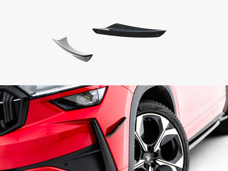 Maxton Design Skoda Kodiaq RS Mk2 front bumper wings canards for body and styling, shown on a vehicle with close-up view.