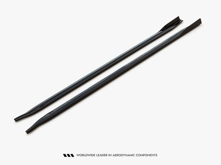 MASTON® DESIGN BMW M3 G80 side skirts diffuser V.2 body styling kit installed on a 2021 model, showing sleek aerodynamic design.