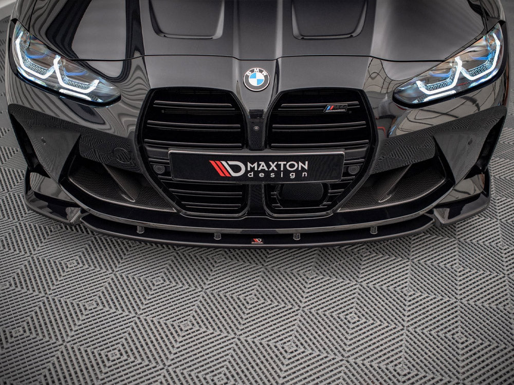 Maxton Design BMW M4 G82 front splitter V.3 in black, designed for G82 facelift models, enhances sporty front styling.