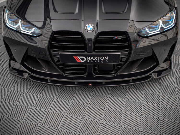 Maxton Design BMW M4 G82 front splitter V.3 in black, designed for G82 facelift models, enhances sporty front styling.