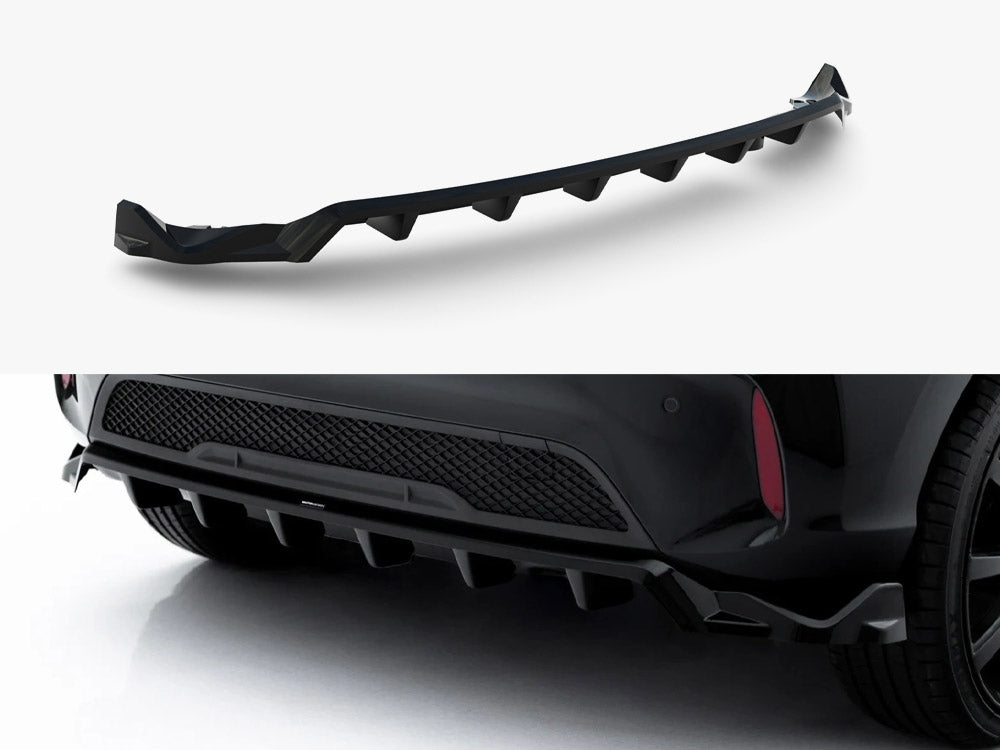 Maxton Design MG 3 Mk1 rear splitter with vertical bars for body and styling, showcasing its sleek black finish and aerodynamic design.