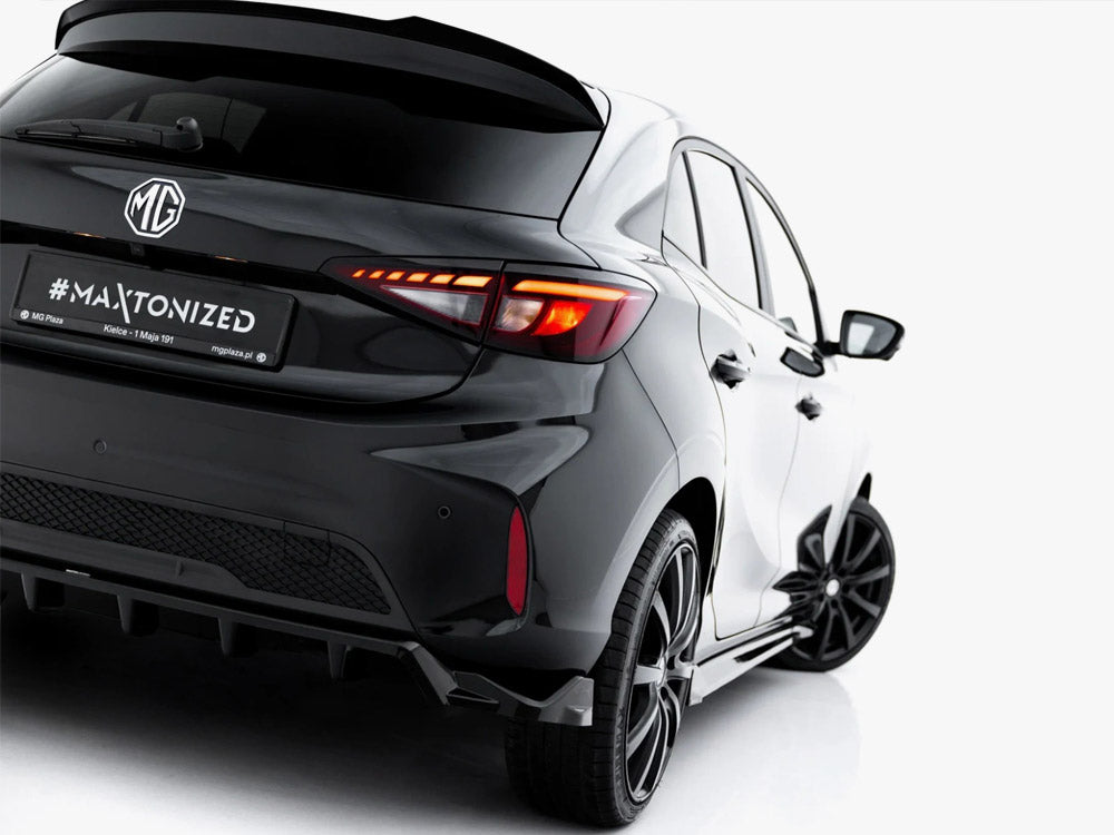 Maxton Design MG 3 Mk1 rear splitter with vertical bars, body styling accessory for enhanced car aerodynamics.