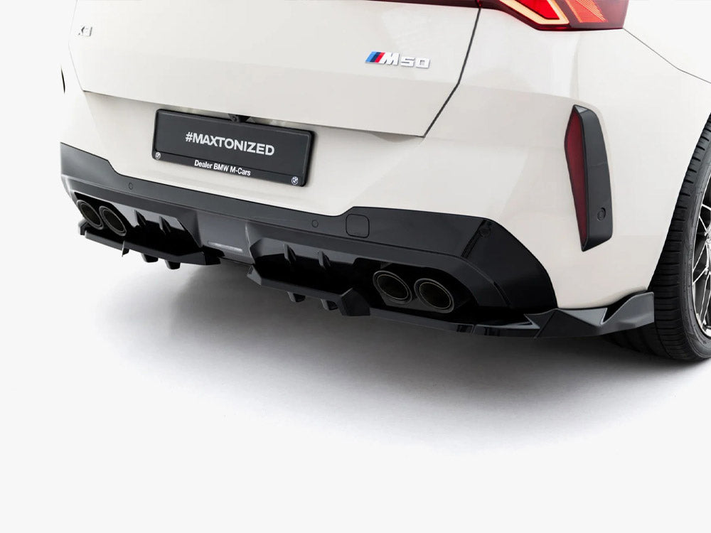 Maxton Design BMW X3 M50 G45 full body kit including front and rear bumpers, side skirts, and diffuser in black finish.
