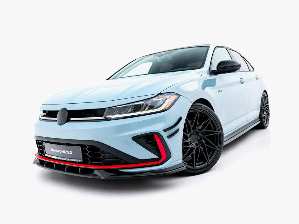 Maxton Design front bumper wings (canards) for Volkswagen Jetta GLI Mk7 Facelift, showing black aerodynamic side canards on the bumper.
