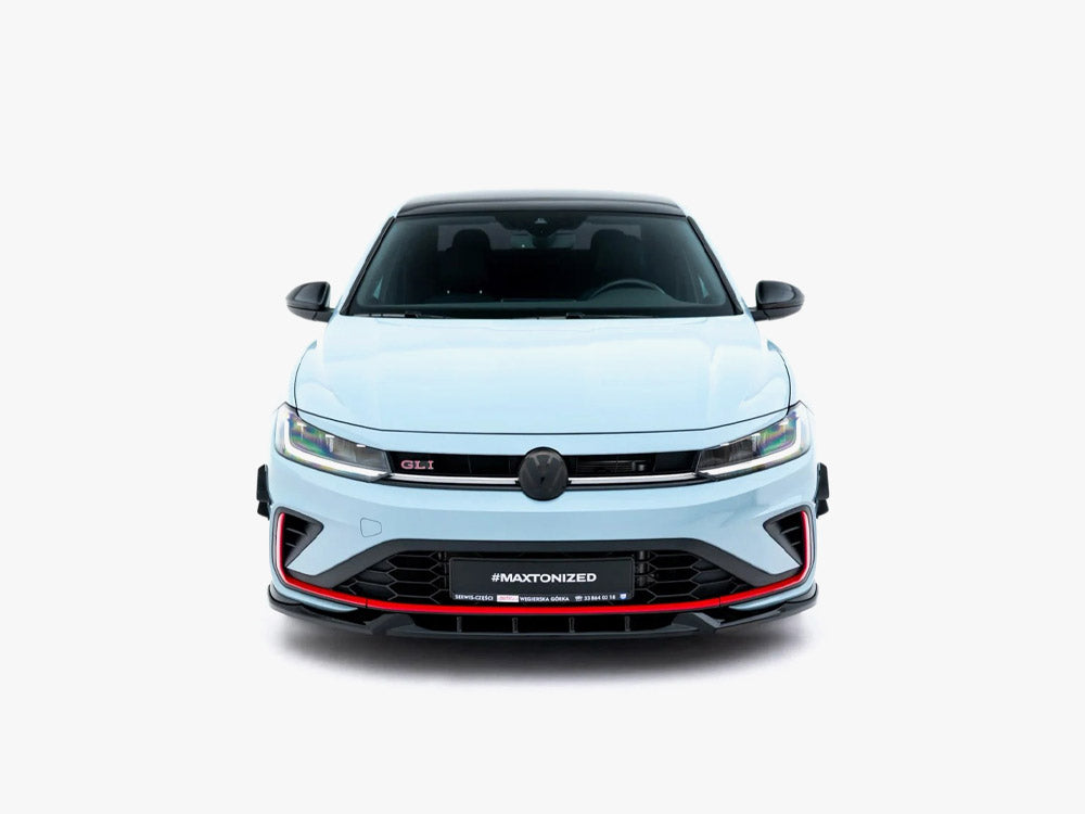 Maxton Design Volkswagen Jetta GLI Mk7 facelift front bumper canards, aerodynamic wing spoilers for sporty styling.