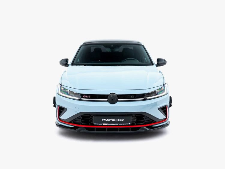 Maxton Design Volkswagen Jetta GLI Mk7 facelift front bumper canards, aerodynamic wing spoilers for sporty styling.