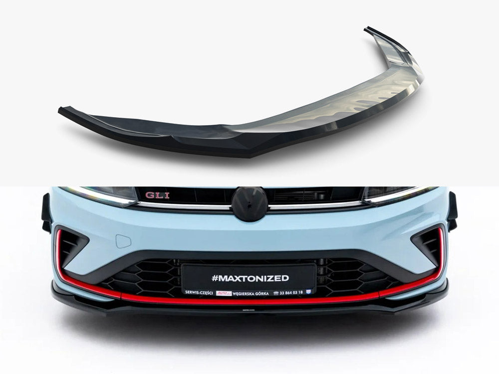 Maxton Design front splitter V.2 for Volkswagen Jetta GLI Mk7 Facelift, body and styling accessory, installed on the car's front bumper.
