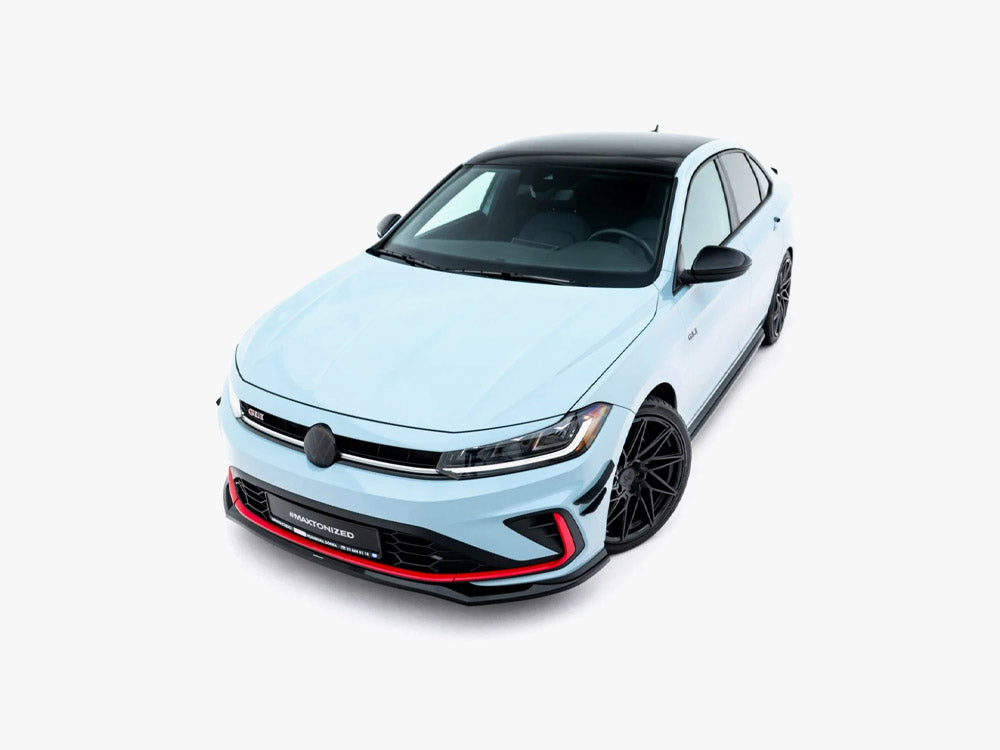 Maxton Design front splitter V.2 for Volkswagen Jetta GLI Mk7 Facelift, body and styling accessory, shown on car.