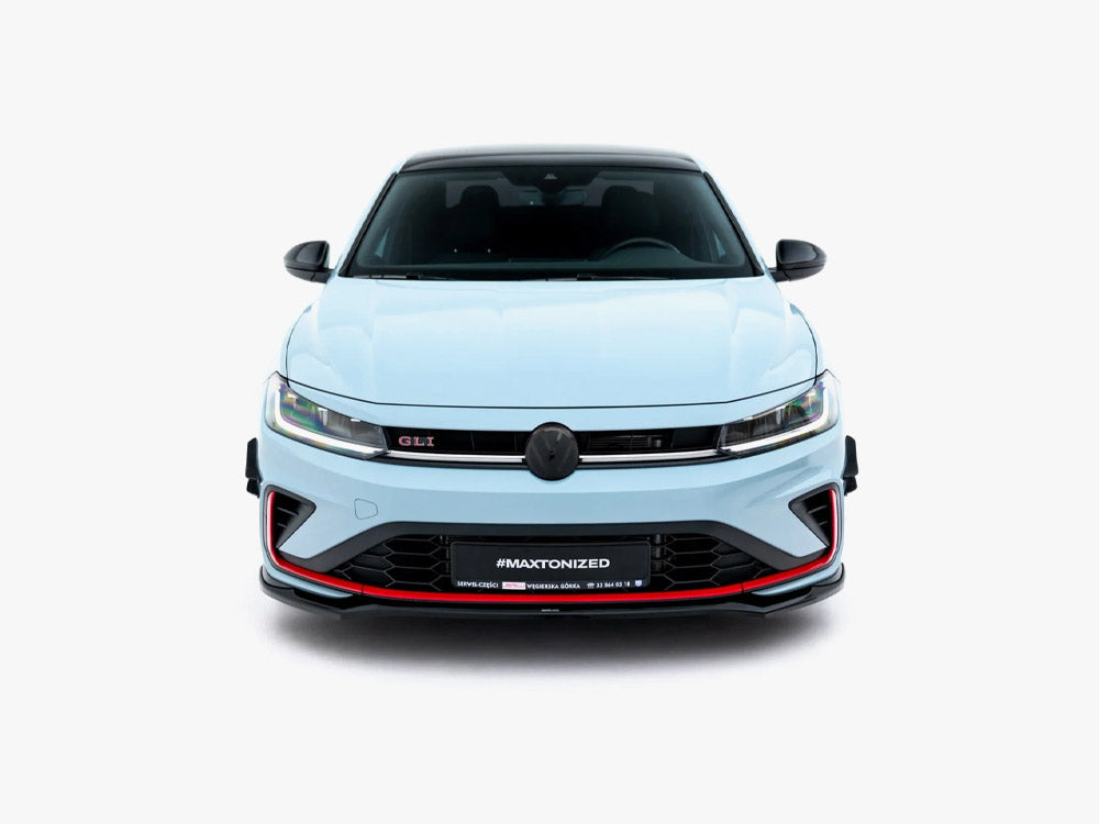 Maxton Design front splitter V.2 for Volkswagen Jetta GLI Mk7 Facelift, body and styling accessory, shown on car front bumper.
