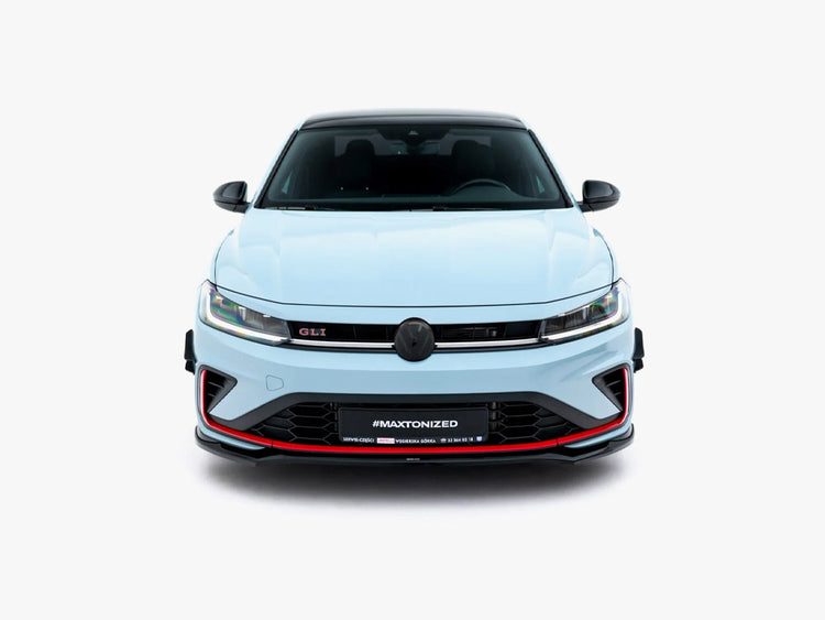 Maxton Design front splitter V.2 for Volkswagen Jetta GLI Mk7 Facelift, body and styling accessory, shown on car front bumper.