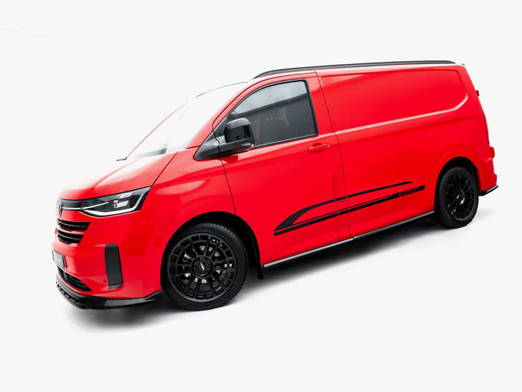 Maxton Design side skirt diffusers for Volkswagen Transporter T7 L1, black aerodynamic side panel accents on vehicle side