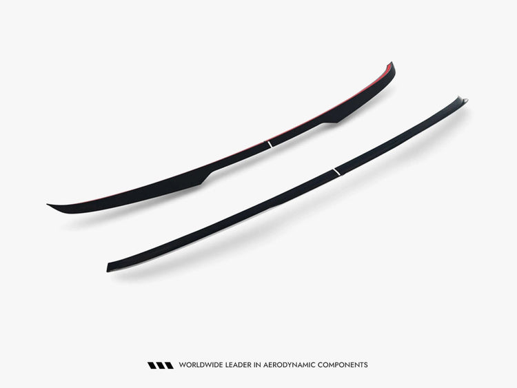 Maxton Design Volkswagen Transporter T7 spoiler cap, black plastic exterior accessory with integrated aerodynamic design.