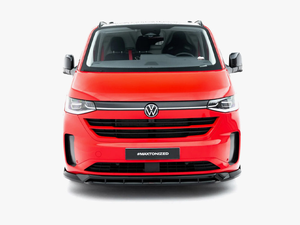 Maxton Design Front Splitter V.2 for Volkswagen Transporter T7, black aerodynamic car accessory, made by MAXTON® DESIGN.