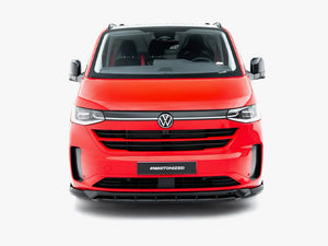Maxton Design Front Splitter V.2 for Volkswagen Transporter T7, black aerodynamic car accessory, made by MAXTON® DESIGN.