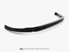 Maxton Design Front Splitter V.2 for Volkswagen Transporter T7, black aerodynamic car accessory, mounted on the vehicle's front bumper.