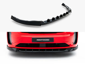 Maxton Design Front Splitter V.1 for Volkswagen Transporter T7, black aerodynamic car accessory mounted on the vehicle's front bumper.