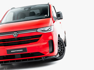 Maxton Design front splitter V.1 for Volkswagen Transporter T7, mounted on the vehicle’s front bumper, enhancing sporty look.