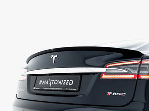 Maxton Design Spoiler Cap V.2 for Tesla Model S Mk1, black aerodynamic rear spoiler accessory with smooth finish