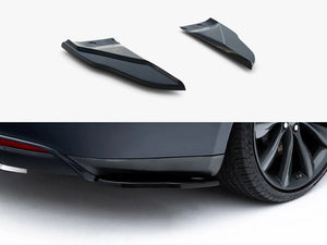 Maxton Design rear side splitters V.2 for Tesla Model S Mk1, black aerodynamic car accessories on vehicle sides.