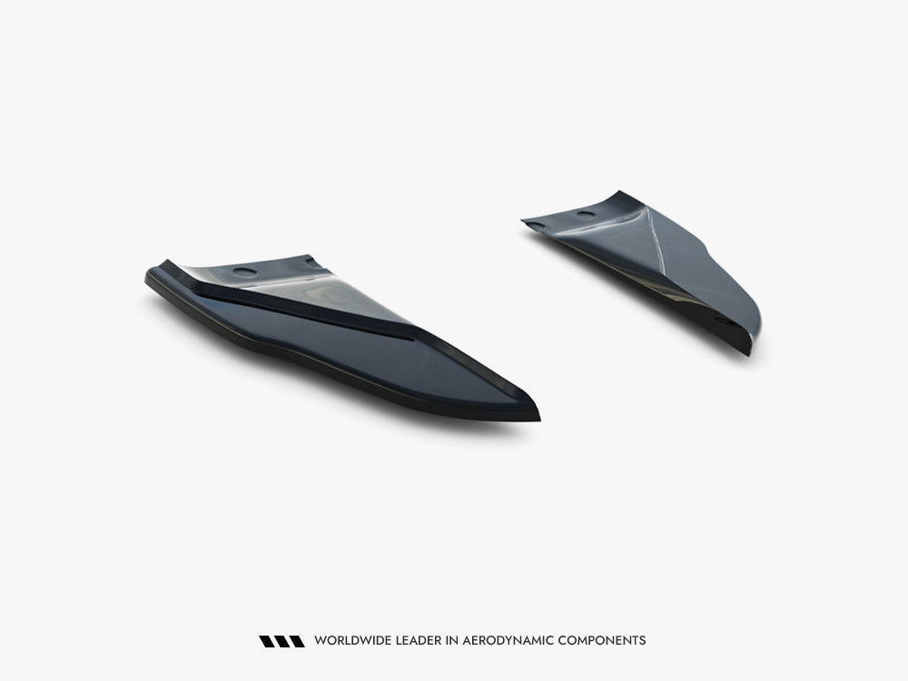 Maxton Design Rear Side Splitters V.2 for Tesla Model S Mk1, black aerodynamic car accessories, side view with detailed finish