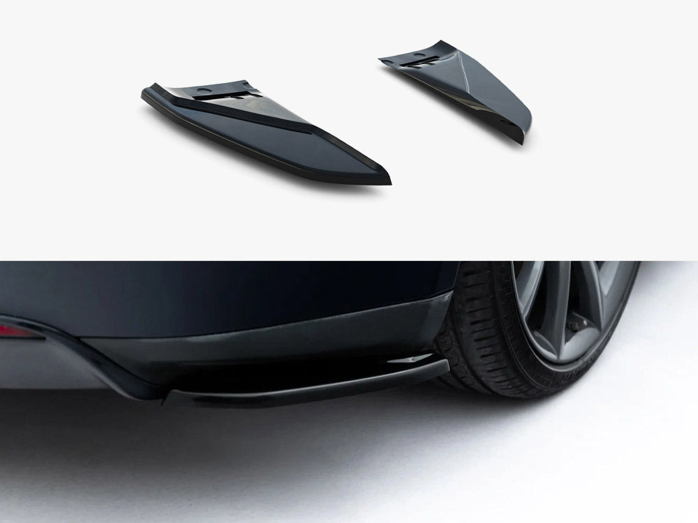 Maxton Design rear side splitters V.1 for Tesla Model S Mk1, black aerodynamic car accessories on vehicle side.