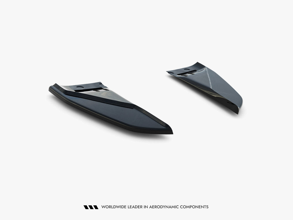 Maxton Design Tesla Model S Mk1 rear side splitters V.1, black aerodynamic car accessories on a white background.