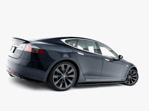 Maxton Design Side Skirt Diffusers V.2 for Tesla Model S Mk1, black aerodynamic side skirts with diffuser accents.