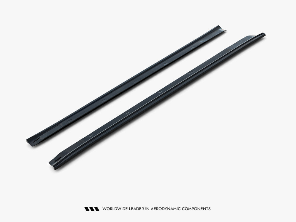 Maxton Design side skirt diffusers V.1 for Tesla Model S Mk1, black aerodynamic car body kit with sleek design.