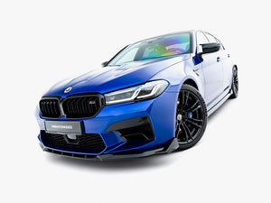 BMW M5 F90 facelift front splitter by MAXTON® DESIGN, showcasing sleek body styling with aerodynamic design features.