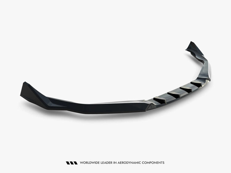 Maxton Design BMW M5 F90 Facelift front splitter in black, made of durable body and styling material for improved aerodynamics.