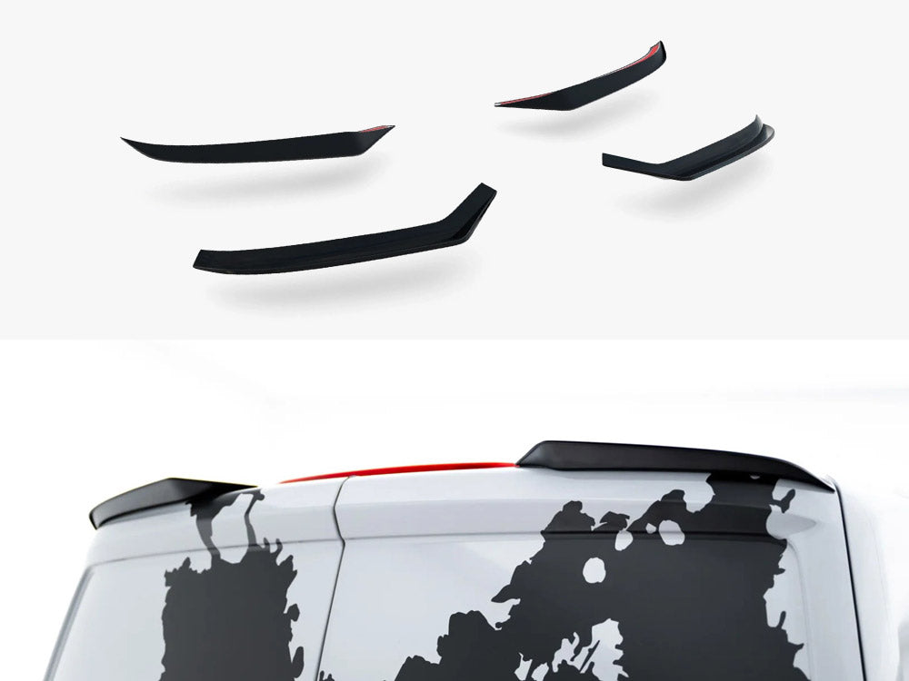 Maxton Design Volkswagen Transporter T7 and Ford Transit Custom Mk2 spoiler cap, black plastic exterior part with logo detail.
