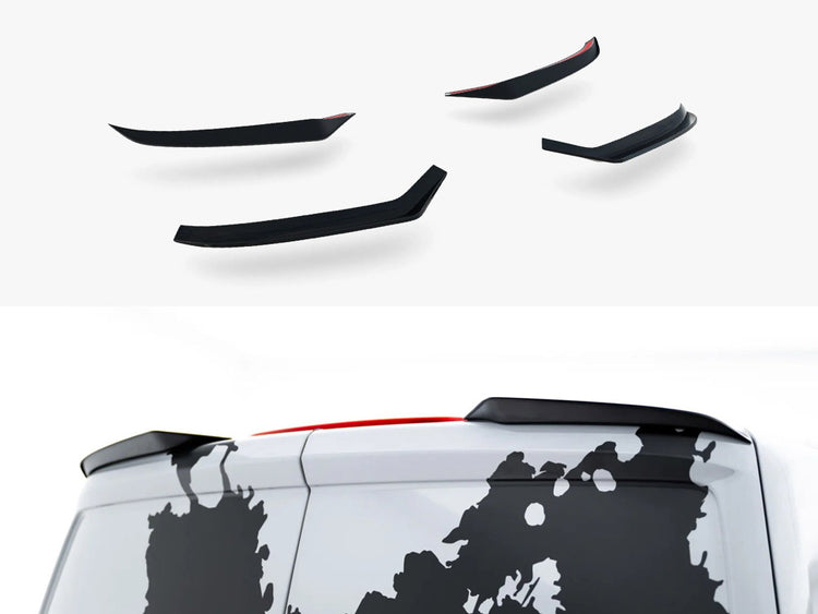 Maxton Design Volkswagen Transporter T7 and Ford Transit Custom Mk2 spoiler cap, black plastic exterior part with logo detail.