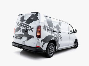 Maxton Design Volkswagen Transporter T7 and Ford Transit Custom Mk2 spoiler cap, black plastic, mounted on vehicle roof.