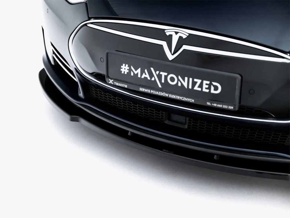 Maxton Design full body kit set for Tesla Model S Mk1, including front and rear bumper and side skirts, in black finish.