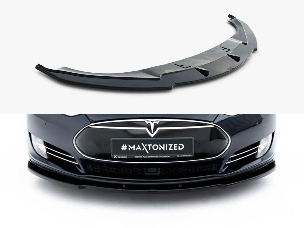Maxton Design full body kit set for Tesla Model S Mk1, including front and rear bumper components, in a sleek black finish.