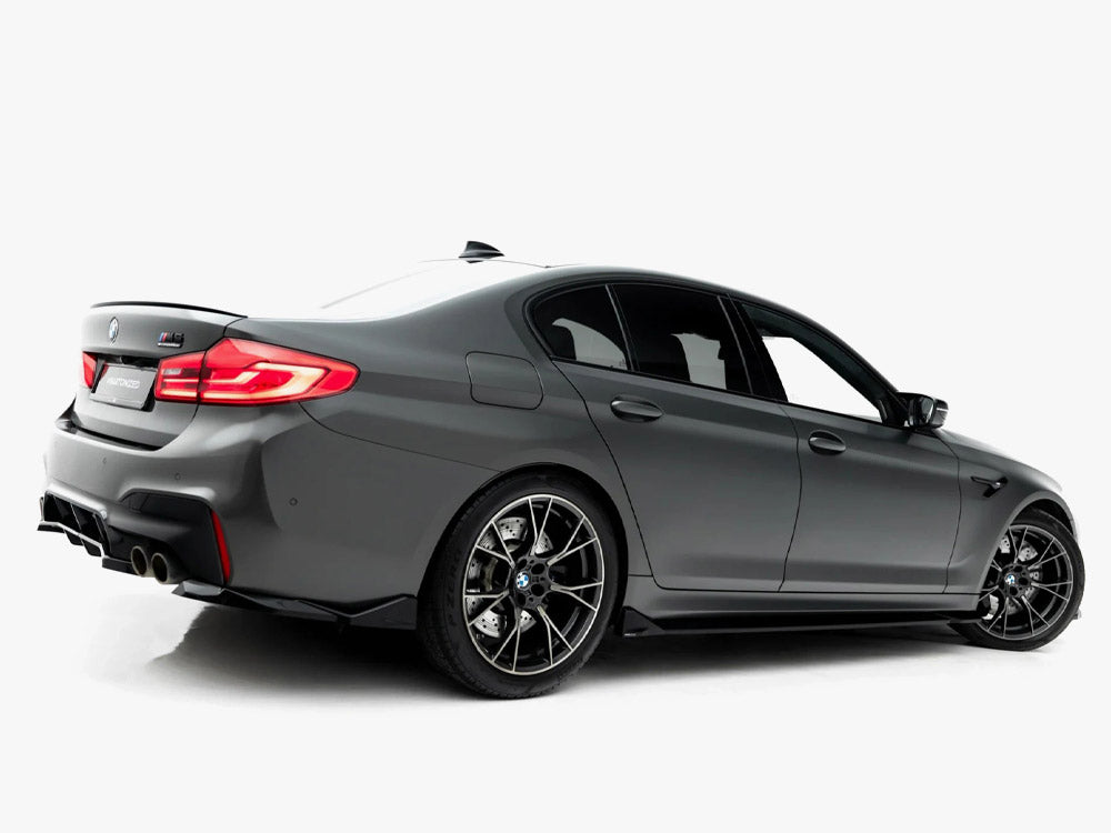 Maxton Design BMW M5 F90 full body kit set with front bumper, side skirts, and rear diffuser in black finish.