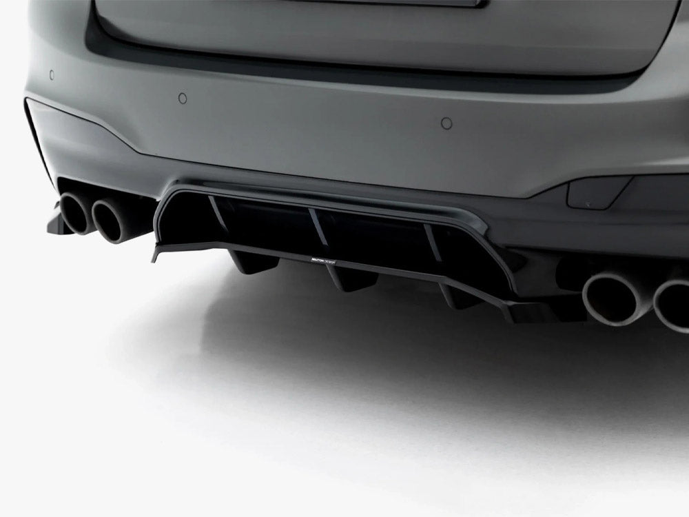 Maxton Design BMW M5 F90 full body kit set including front bumper, side skirts, and rear diffuser, in black with aerodynamic features.