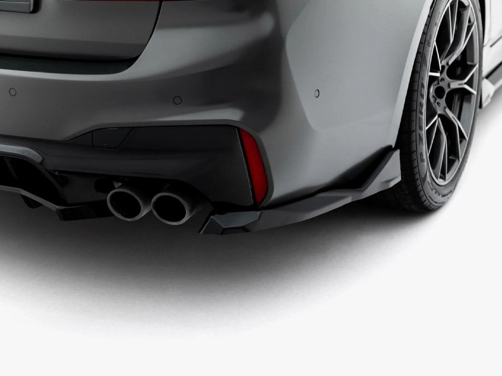 Maxton Design BMW M5 F90 full body kit set with front splitter, side skirts, and rear diffuser in black, designed for enhanced aerodynamics.