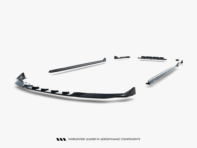 Maxton Design BMW M5 F90 full body kit set including front bumper, side skirts, and rear diffuser, designed for enhanced aerodynamics.