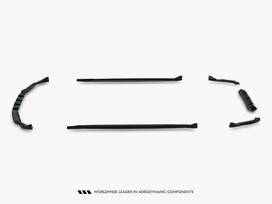 Maxton Design BMW M5 F90 full body kit set including front bumper, side skirts, and rear diffuser in black for sporty look.