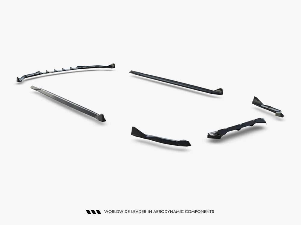 Maxton Design BMW M5 F90 full body kit set including front bumper, side skirts, and rear diffuser in black finish.