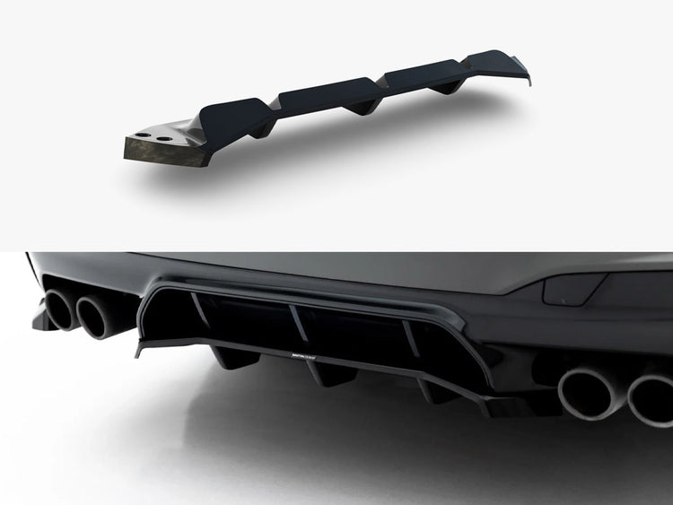 Maxton Design BMW M5 F90 full body kit set, including front bumper, side skirts, and rear diffuser, mounted on the car.