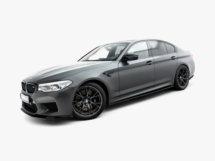 Maxton Design BMW M5 F90 full body kit set, including front bumper, side skirts, and rear diffuser, in black finish.