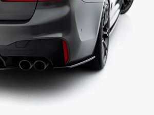 Full view of MAXTON® DESIGN BMW M5 F90 full body kit set with front bumper, side skirts, and rear diffuser on a white background.
