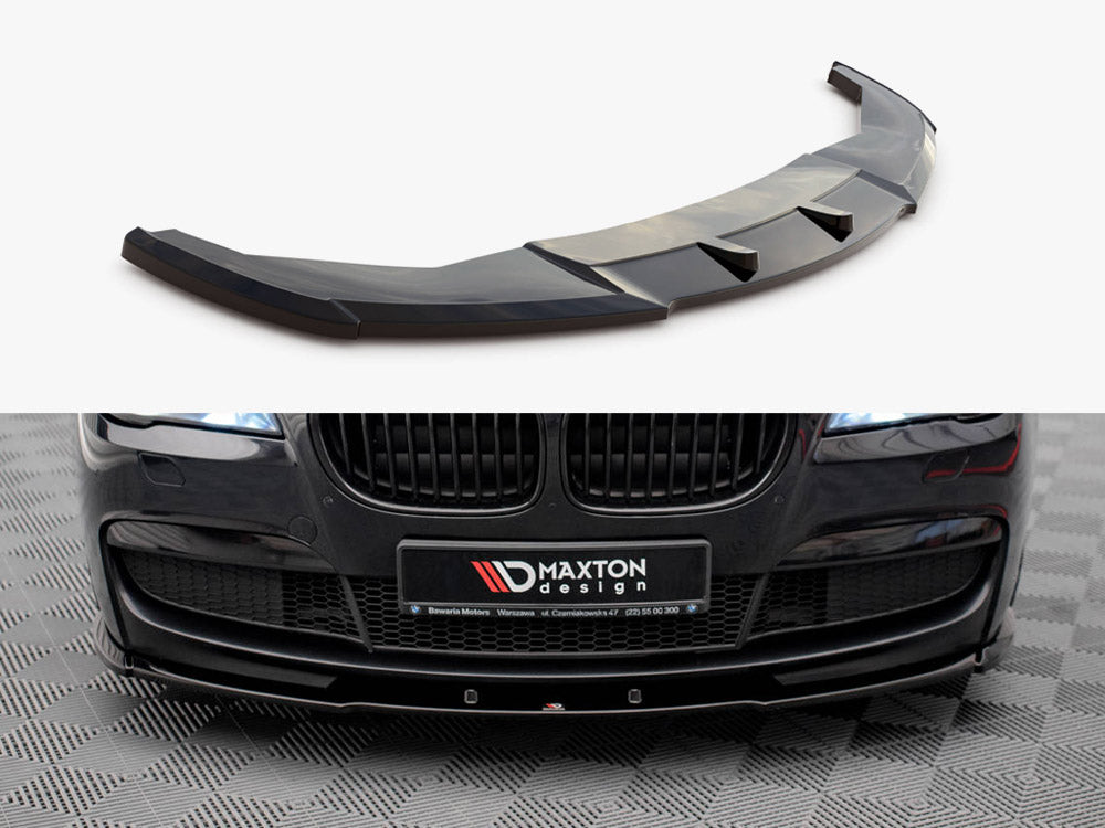 Maxton Design Front Splitter V.1 for BMW 7 Series F01 M-Pack, black aerodynamic car front splitter with mounting hardware