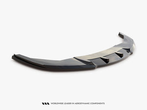 Maxton Design Front Splitter V.2 for BMW 7 Series F01 M-Pack, black aerodynamic car front splitter with mounting details